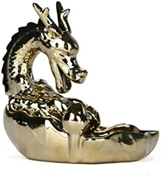 Relomihom Bright Golden Dragon Backflow Incense Burner Ceramic Incense Holder Censer Smoke Flow Waterfall Home Decor+ 10PCS Incense Cones