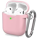 AhaStyle Upgrade AirPods Case Silicon Protective Cover [Front LED Visible] Compatible with Apple AirPods 2 and 1（Pink）