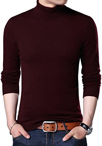 YOMIJN Men's Fashion Turtleneck Pullover Solid Sweater (M, Scarlet)