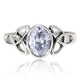 925 Sterling Silver 9 mm Oval Lavender Cubic Zirconia Celtic Triquetra Band Ring