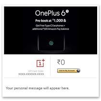 Pre-Book OnePlus 6T:Get free Type C Earphone+Rs.500 Amazon Pay Balance