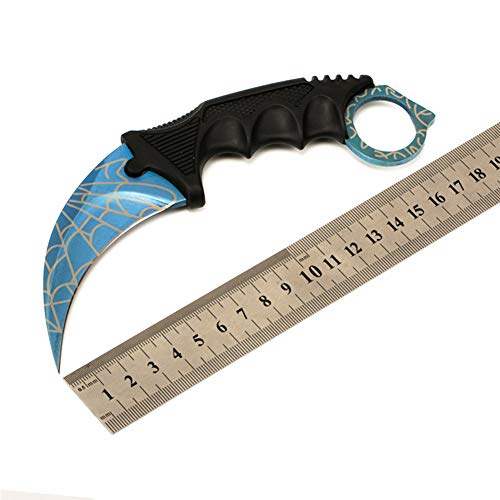 Wetop Karambit Knife, CS-GO for Hunting Camping Fishing Self Defenses and Field Survival, Stainless Steel Fixed Blade Tactical Knife with Sheath and Cord (Blue).