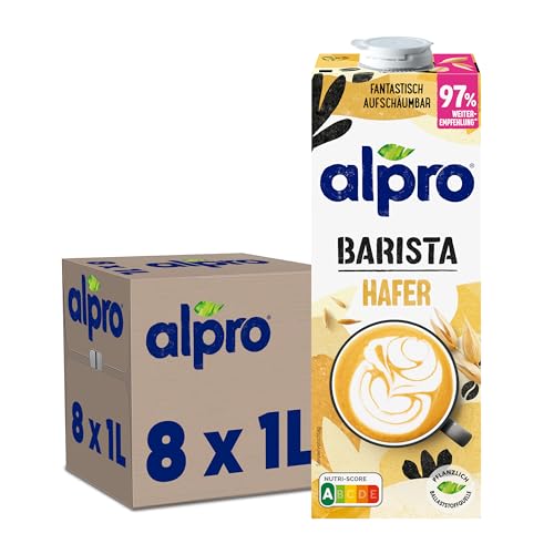 Barista Haferdrink – Zum Aufschäumen – Vegan und milchfrei – Von Natur aus laktosefrei – Reich an Ballaststoffen, Calcium und Vitaminen – 8 x 1 L – Haltbar