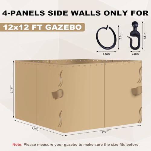 SLASHOME 12x12 Gazebo Curtains Waterproof 4-Panel Brown Outdoor Sidewalls image 23