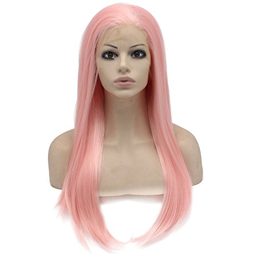Mxangel Long Straight Celebrity Synthetic Lace Front Natural Pink Cosplay Party Wig