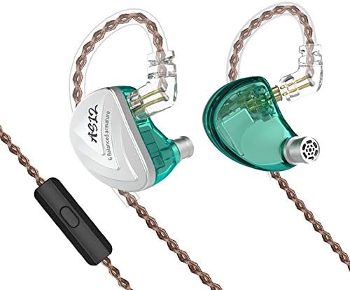 KZ AS12 6BA in Ear Monitor Yinyoo KZ IEM Wired Headphones Earphones HiFi Stereo Sound Earbuds Noise Cancelling Ear Buds with 6 Balanced Armature Drivers 0.75mm 2pins Cable(with mic, Silver)