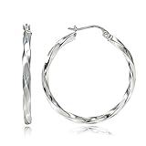Hoops & Loops Sterling Silver 2mm Twist Medium Round Hoop Earrings