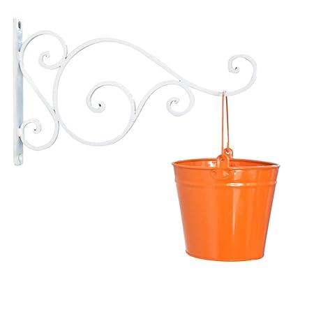 Ascent Homes Metal Wall Bracket with Pail Bucket Hanging Planter (Orange,White)