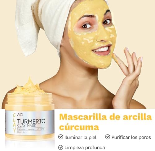 ANAiRUi Mascarillas Faciales de Cúrcuma + Mascarilla Arcilla Té Verde + Mascarilla de barro del Mar Muerto - Para limpieza facial profunda, hidratante e purificante, desintoxicante, 210g