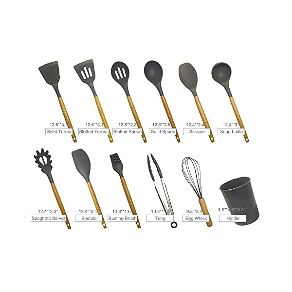 Kitchen-Utensil-Set-16-Piece-Silicone-Kitchen-Gadget-for-Cooking-Baking-Non-Stick-Non-Scratch-Cookware-Set-with-Wooden-Handle-Heat-Resistant-Silicon-Spatula-Tool-Set-with-Holder-Dark-Grey Kitchen Utensil Set - 16 Piece Silicone Kitchen Gadget for Cooking, Baking - Non Stick Non Scratch Cookware Set with…