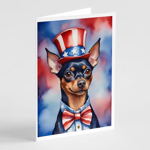 Caroline's Treasures Miniature Pinscher Patriotic American Greeting Cards Pack…