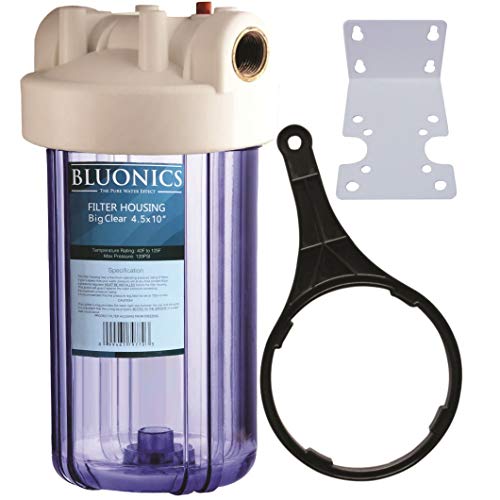 Whole House Big Blue Clear Blue Transparent Water Filter Housing with 1" US NPT Brass Ports for standard Big Blue Size 4.5 x 10 Cartridge - Complete with Wrench, Baracket and Screws - Thumbnail 4