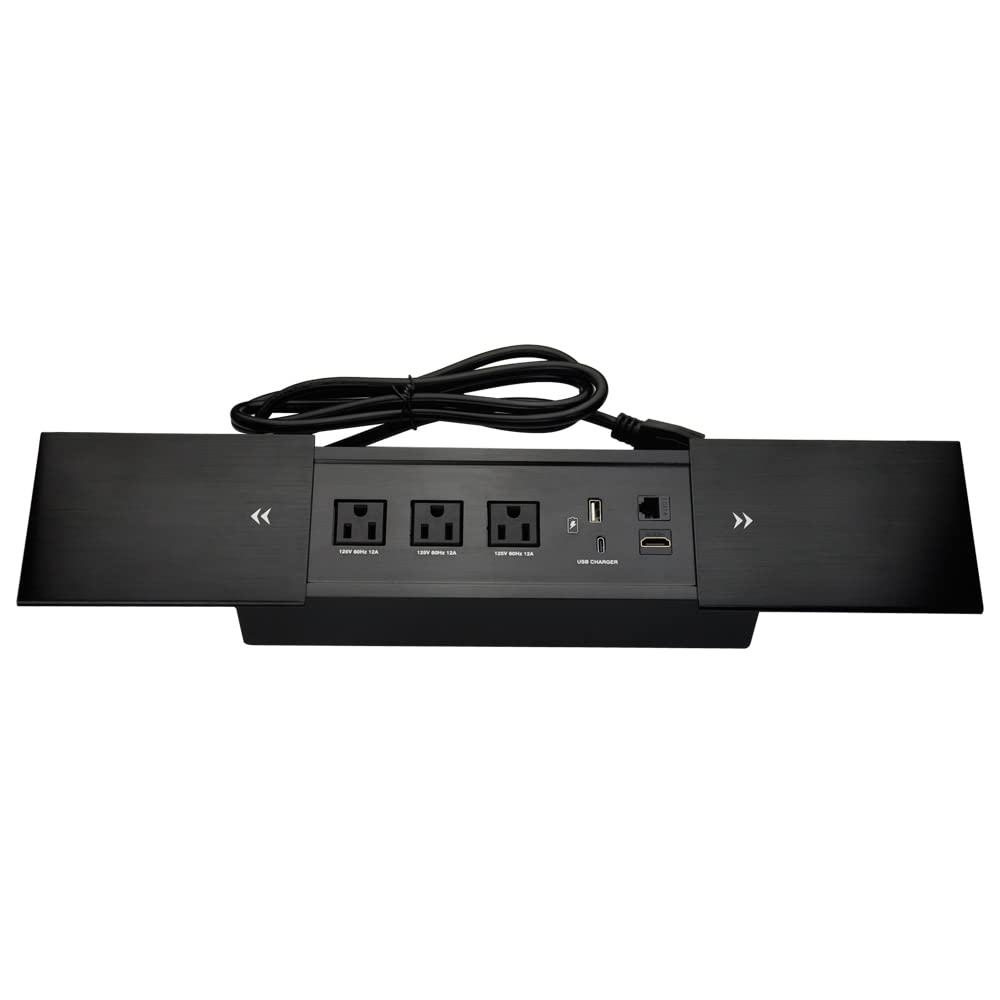 Photo 1 of Brush Connectivity Box Conference Table Power Box with 3 Power Socket+ 1 USB-A and Type C Charger+1 CAT6+ 1 HDMI(Black) (Sliding)