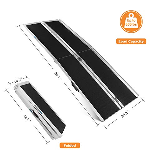 ORFORD Non Skid Multifold Wheelchair Ramp 7FT, Utility Mobility Access Threshold Ramp for Home Steps Stairs Doorways Scooter