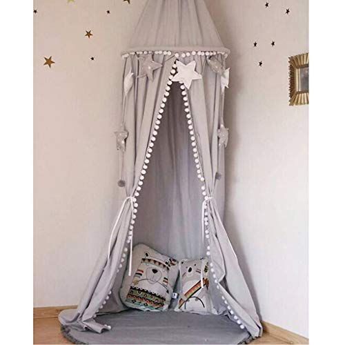 MSOO Kids Bedroom Princess Lace Bedding Round Dome Bed Canopy Deco Bed nets (Gray)