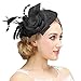 Valdler Womens Feather Mesh Net Sinamay Fascinator Hat with Hair Clip Tea Party Derby Black