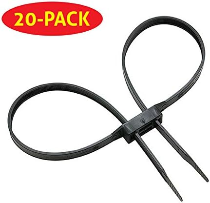 (PARENT) Police Nylon Black Double Handcuff Cable Ties - Heavy Duty UV Disposable, 20-pack
