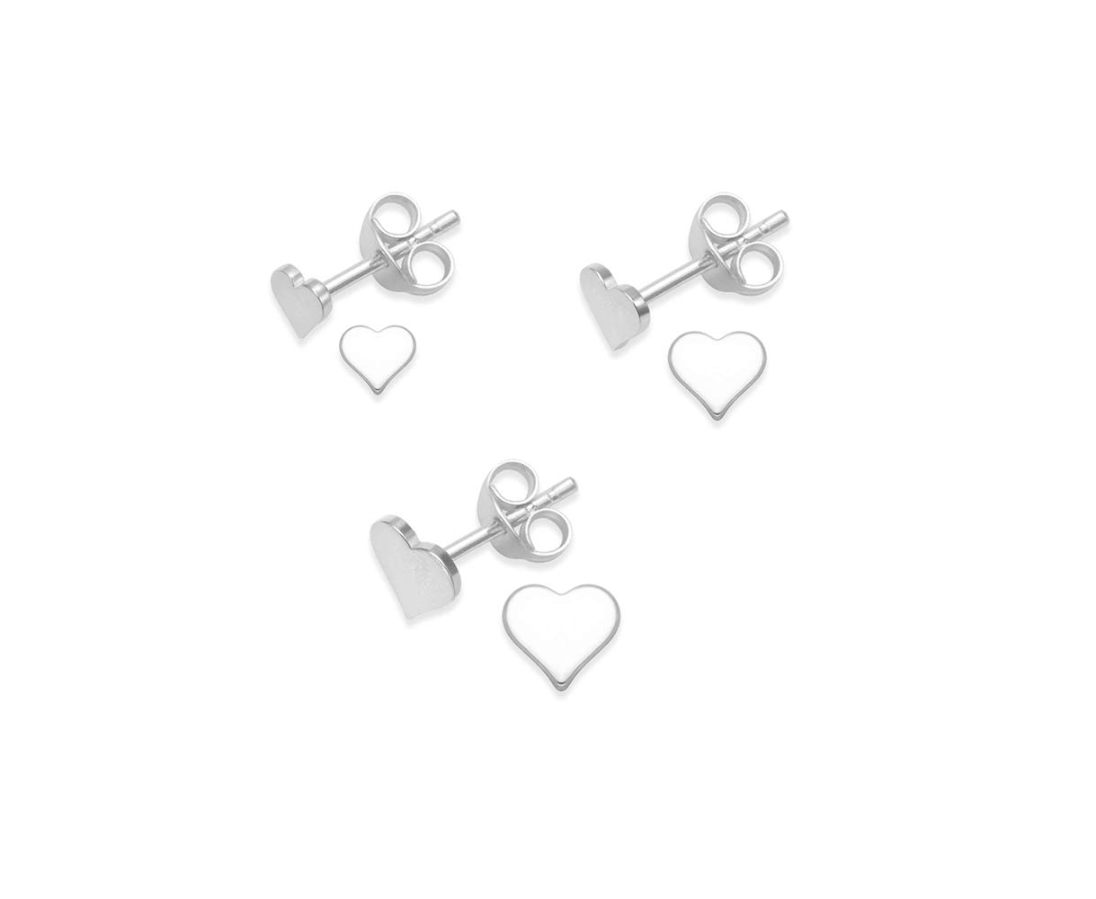 Heather Needham Sterling Silver Heart Earrings - SET of 3 PAIRS stud earrings 4mm, 5mm & 6mm. Smaller than shown. Gift Boxed. NEW LOWER PRICE. 5170SET