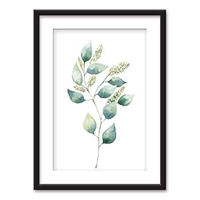 Framed Watercolor Style Tropical Plant Leaf Black Picture...