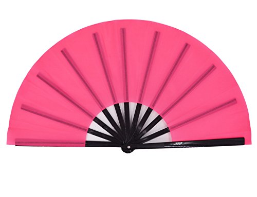 Amajiji Large Folding Fan, Chinease/Japanese Folding Nylon-Cloth Hand Fan, Women Hand Folding Fans Hand Fan Gift fan Craft fan Folding Fan Dance Fan (Pink)