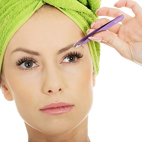 Precision Tweezers for Eyebrows, Terresa 4 Pack Tweezer Set for Ingrown Hair Removal, Professional Brow Remover Tools for Women and Girls, Hair Plucking Daily Beauty Tool with Leather Case (Color) - Thumbnail 6