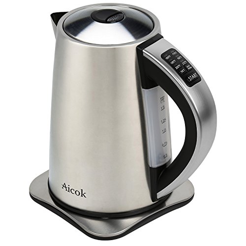 Aicok Stainless Steel Cordless Electric Water Kettle with 6 Preset Temperature Settings - 1.7 Liters