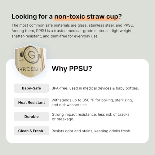 GROSMIMI Spill Proof No Spill Magic Sippy Cup with Straw with Handle for Baby and Toddlers, PPSU, BPA Free, 10 oz, Pink
