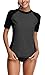 ALove Women Rash Guard UV Protection Short Sleeve UV Shirt Swimsuit Grey XL