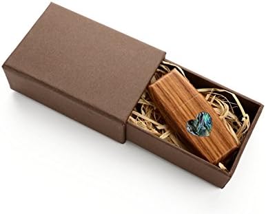 Oakwood 16GB USB 2.0 Flash Drive - Wildwood Body - Inlaid Mother of Pearl Love Heart Design - with Handmade Paperbox - Filled with Raffia Grass