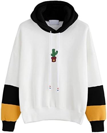 Flingdress Hooded Sweatshirt Pullover, Womens Long Sleeve Cactus Print Hoodie Sweatshirt Hooded Pullover Tops Blouse (Black, XL)