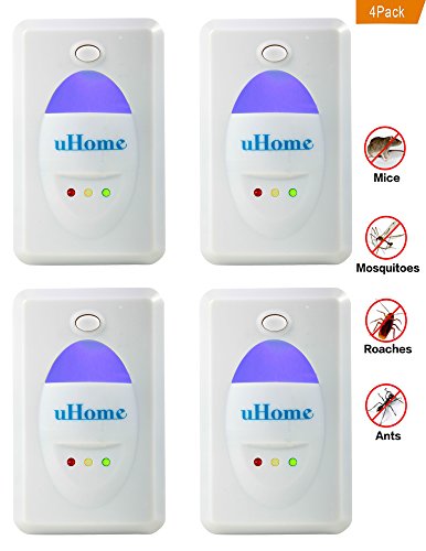 [UPGRADED] Pest Repeller Ultrasonic Pest Control for Rodents, Spider Mosquito Repellent, the Best Pest Control Plug in for Insects with Built in Blue Comfort Night Light_4 Pack