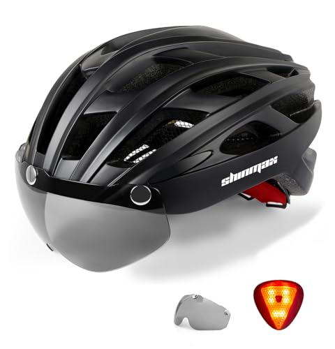 Shinmax Fahrradhelm Herren Damen Fahrradhelm mit Visier Magnetische Abnehmbarer Schutzbrille Fahrradhelme mit Licht Erwachsene Radhelm Cityhelm Einste