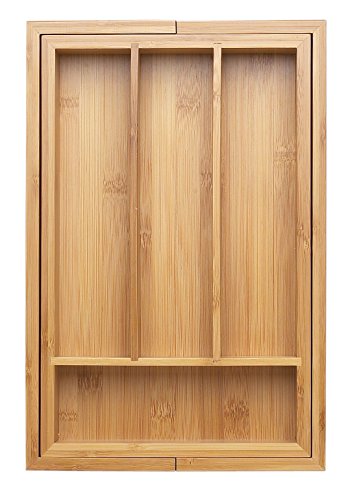 Helen's Asian Kitchen Expandable 6-Slot Utensil Drawer Organizer and Silverware Cutlery Storage Tray, Natural Bamboo, 14 x 9.25-Inches, Expands to 14-Inches Wide