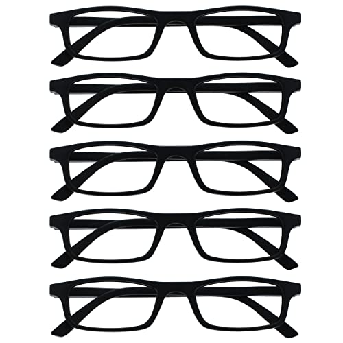 OPULIZE Ted Reading Glasses 5 Pack Narrow Matt Lightweight Frame Black Spring Hinges Scratch Resistant Mens Womens RRRRR17-1 +2.50
