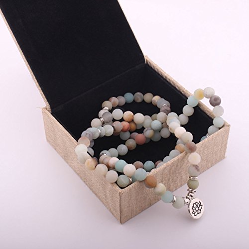 GVUSMIL Mala Amazonite 108 Beads Bracelet for Buddhist Prayer Charm Necklace for Women Men