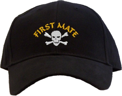 Pirate First Mate with Skull and Crossbones Embroidered Baseball Cap - Black