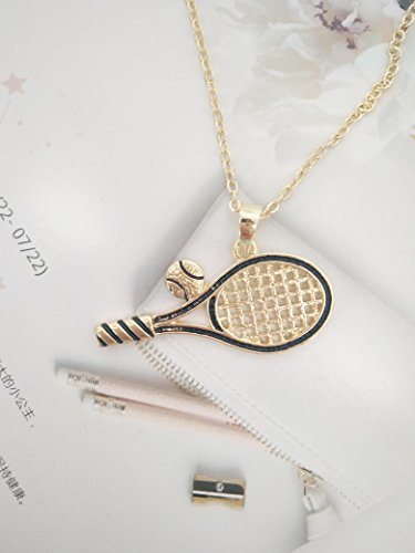 MANZHEN Racquet and Ball Sports Charm Tennis Pendant Necklace (Rose Gold)