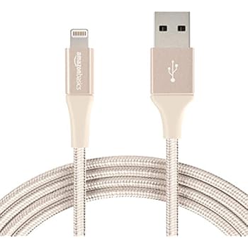 AmazonBasics Double Braided Nylon Lightning to USB Cable, Advanced Collection, MFi Certified iPhone Charger, Gold, 10 Foot