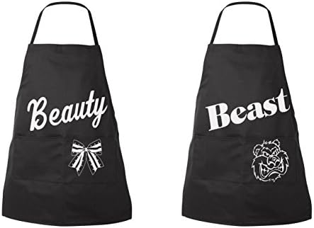 Fasciino Set of Beauty and Beast His and Hers Chef Couples Apron Valentines Wedding Bridal Gift 2pcs