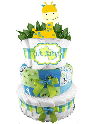 Giraffe Safari Diaper Cake - Boy Baby Shower Gift - Blue and Green
