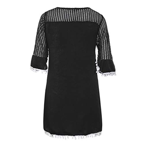AmyGline Oberteil Damen Strandkleid Pom Pom Trim Quaste Spitze Strandponcho Badeanzug Bikini Cover Up Bluse Tunika Pareo… – Bild 4