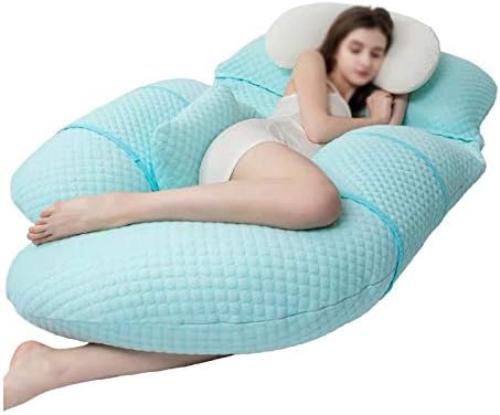 人気の製品 マタニティ抱き枕妊娠u字型ウエストサイド横臥枕多機能腹部リフトスリーピングクッション枕コットンブルーホーム