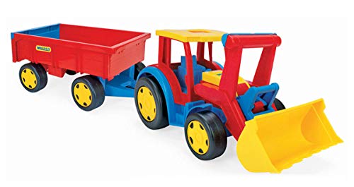Wader 66300 - Gigant Traktor mit großer Frontschaufel und Anhänger, ca. 107 cm lang, belastbar bis 100 kg, ab 12 Monaten, ideal als Geschenk zum phantasievollen Spielen