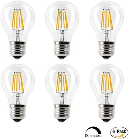 IMINOVO A19 LED Filament Light Bulb Dimmable Retro Vintage Edison Lamp A60 6W Antique Lighting E26 Medium Base 60W Equivalent, Home Decorative, 2700K Warm White, Pack of 6