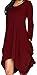 WearLove Women Asymmetrical Loose Long Sleeve Pockets Tunic Shirt Dress Wine Red L
