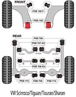 PSB Polyurethane Bush Compatible With Scirroco/Tiguan/Touran/Sharan (05-14) Complete Front & Rear Bushing Kit - PSB160/160F/706/707/708/709/710