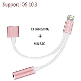 iPhone 7 Adapter, Lightning to 3.5mm Audio Adapter, ADABUNNY 2 in 1 Lightning Charger and 3.5mm Earphones Jack Cable for Apple iPhone 7 7 Plus 6S 6 iPod iPad - Support iOS 10.3 or Later (Rose Gold)