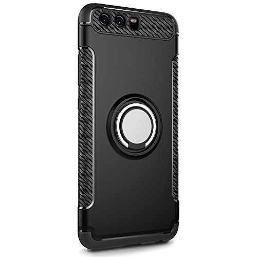 TIYA Huawei P10Plus case [Ring Armor Series] Shock Absorption Protective Magnetic Carriage Bracket Slim Scratch Resistant Air Space Technology Case Cover(Black, Huawei P10 Plus)