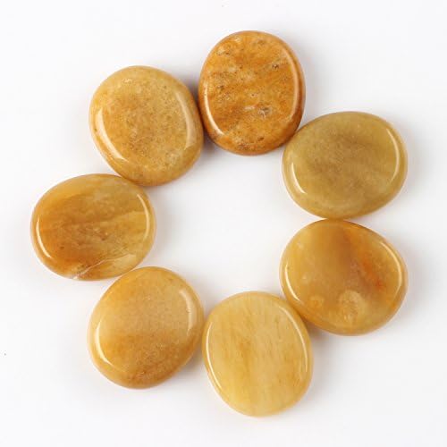 Natural Assorted 7pieces/lot Palm Stone Yellow Jade Reiki Healing Chakra Free Pouch (Yellow Jade)