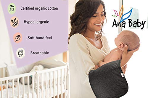 Ana Baby 100% Organic Baby Burp Cloth Large 21''x10'' Size, Premium Absorbent Triple Layer Burping Rags 5 Pack for New Born Baby Girl or Boy Gift Set (Burp Cloth Grey)